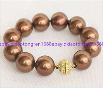 8/10/12/14mm Multi-Color South Sea Shell Pearl Round Beads Bracelet 7.5 Inch - Image 1 of 4