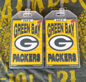GREEN BAY PACKERS LUGGAGE TAGS 2-TAG SET - VINTAGE YELLOW FIELD LOGO - BAG ID - Picture 1 of 3