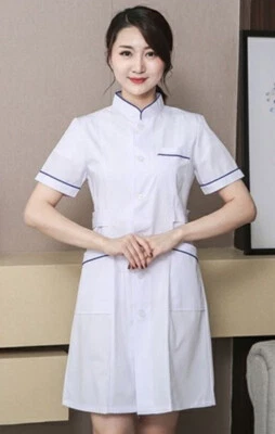 Summer Women Nurse Doctor Beautician Lab Short Sleeve Long Coat Work Clothes (B) - Image 1 of 4