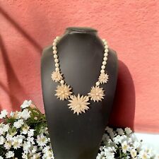Talbots White Beaded Crystal Daisy Flower Necklace 