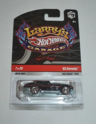 HOT WHEELS LARRY'S GARAGE 7/20 - '63 CORVETTE MATTE BLACK REAL RIDER TIRES - Image 1 of 4