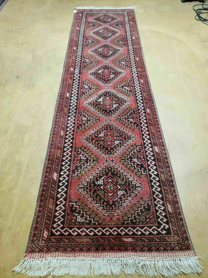 2' 5" X 9' Vintage Handmade Bokhara Red Turkoman Pakistani Wool Runner Rug - Image 1 of 4