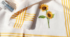 2x Tea Towel Sunflower Kracht Kitchen Cloths Embroidered Flowers Stick Yellow