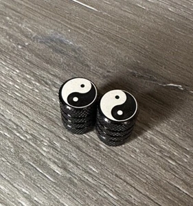 YinYang Symbol Black Schrader Valve Caps Aluminum BMX Bike Car - Picture 1 of 3