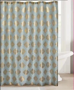 Fabric Shower Bath Curtain with 12 Rustproof Rollerball Metal Hooks Rings 83001 - Picture 1 of 8