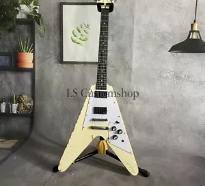 Relic James Hetfield Flying V Electric Guitar Cream FUK IT Solid Body HH Pickup - Picture 1 of 9