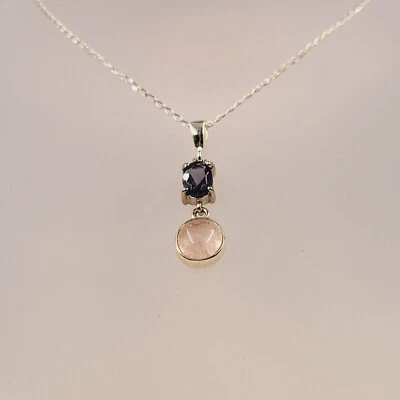 Iolite Morganite Necklace, Handmade Gemstone Jewellery, Sterling Silver, Pendant - Image 1 of 4