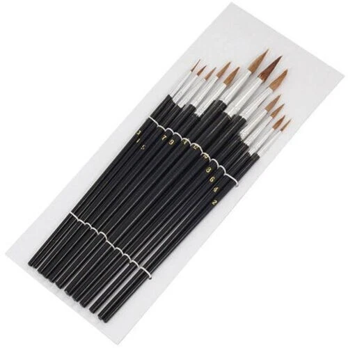 THE HABERDASHER LIMITED Paint Brush Set 12 Pointed Head Tipped Thick Thin Art Hobby Model craft