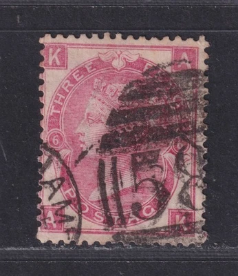 Great Britain SG 103 Scott 49 1870 3d Rose Victoria Plate A-K CV £70 - Image 1 of 2