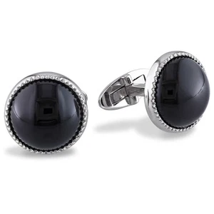 AMOUR 17 CT TGW schwarzer Onyx Einfassung Manschettenknöpfe mit Milgrain-Finish in Sterling - Bild 1 von 3