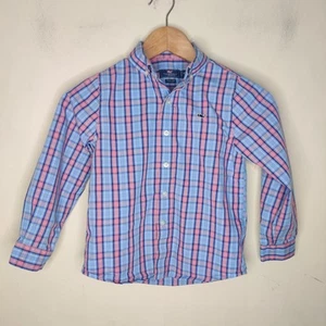 Vineyard Vines Boys Whale Logo Button Down Shirt Size 6 Plaid Blue Pink - Picture 1 of 6