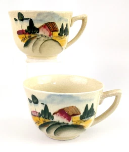 Lot 2 Vintage Hand Painted Chikaramachi Tea Cups Japan Ceramic Farm Landscape - Picture 1 of 6