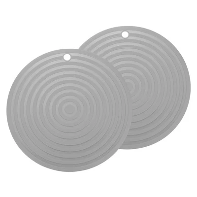 2 Piezas Alfombrillas Trivets Silicona, Soportes Redondos para Ollas Calientes de 9" con Agujero para Colgar (Gris) Foto 1 de 4