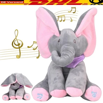 UNBEKANNT Peek-a-Boo Singender Elefant Plüschtier - Weiches Animiertes Stofftier für Babys