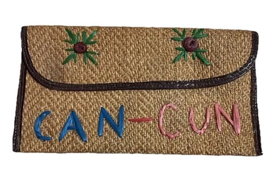 Woven Straw Clutch Embroidered Letters Cancun Colorful READ & SEE PHOTOS - Image 1 of 4