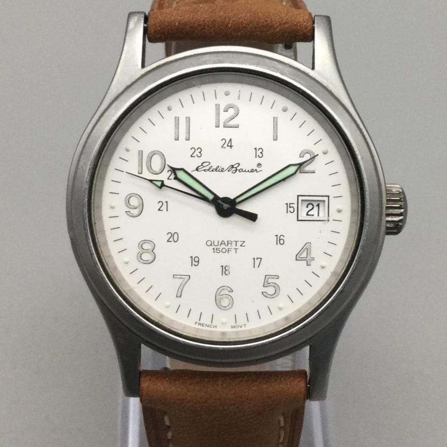 Eddie Bauer Field Watch Womens 32mm Date Brown Leather V214 New Battery - Image 1 of 4