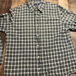 American Eagle Vintage-Fit Button-Front Shirt XL Blue Green Plaid Cotton Pocket - Picture 1 of 7