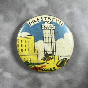 Prestatyn N. Wales England 70's Vintage Button Safety Pin Back 1" Round - Picture 1 of 2
