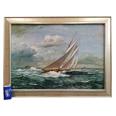 JOHANNES HOLST Schonerjacht auf großer Fahrt Faksimile Gemälde 56x80 cm Replik - Bild 1 von 4