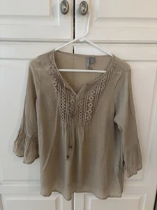 Blusa boho de encaje crochet beige mediano por diseño para mujer oficina campesina - Imagen 1 de 7