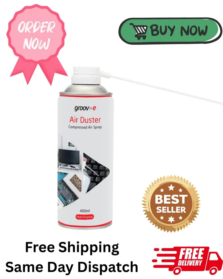 2x Cans Of 400ml Groov-e Compressed Air Spray Electronic Cleaning Dust Remover