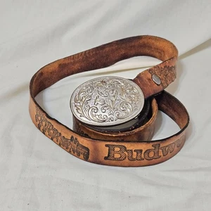 Budweiser Bier Vintage Ledergürtel ca. 54" lang mit Gürtelschnalle -- LESEN - Bild 1 von 10