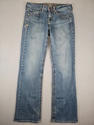 Pantalones de mezclilla bordados desgastados Adiktd para mujer 6/W29 tiro bajo corte bota Y2K Foto 1 de 4