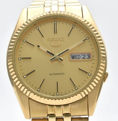 [Near MINT] Vintage Seiko 5 7S26-0500 Day Date Gold Dial Automatic Men’s Watch - Image 1 of 4