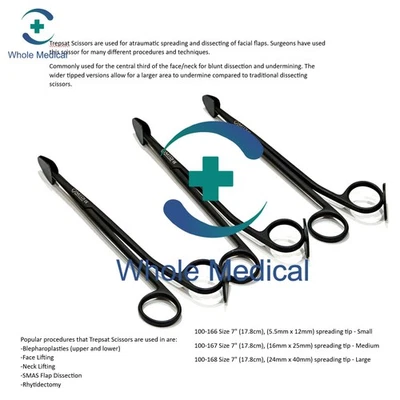 Trepsat Flap Dissector Scissors Set – Facial Surgery, 3 Sizes (10mm, 15mm, 20mm) - Image 1 of 2