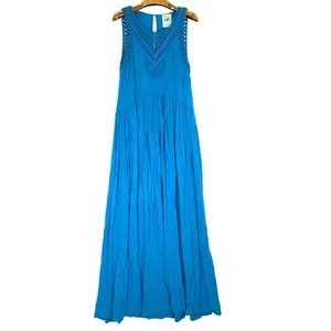 Mermaid x Anthropologie Macramé Maxi Dress Blue Sz S Flowy Boho Beachy Cottage - Picture 1 of 10
