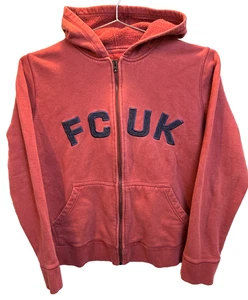 Vintage FCUK Y2K Zip Hoodie French Connection Large weinrot Baumwolle Logo Sweatshirt - Bild 1 von 3