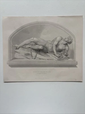 Figura antigua grabada Prometeo encuadernada mitológica griega desnuda masculina siglo XIX. Foto 1 de 4