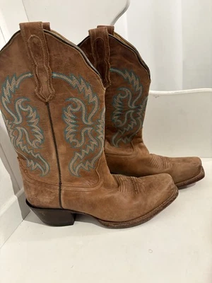 NOCONA Brown Leather BLUEBONNET Square Toe Cowboy Boots Womens Size 7.5 B 5009 - Image 1 of 4