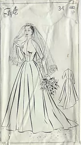 1950s Vintage Sewing Pattern B34 WEDDING DRESS (1022) - Picture 1 of 2