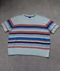 Jumper By M&Co, Size 20, Coral & Duck-Egg Blue, Fine-Knit, Short Sleeved