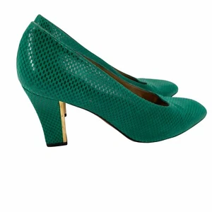 St. John Leather Heels Square Toe Gold Detail Made in Italy size 6.5 Shoes Green - Picture 1 of 12