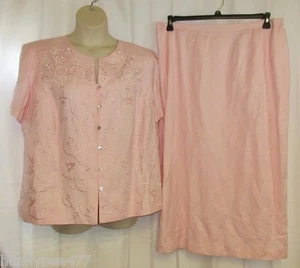 NWT Coldwater Creek 22W 3x Pink 2 Piece Skirt Set Jacket Long Modest Embroidered - Picture 1 of 12