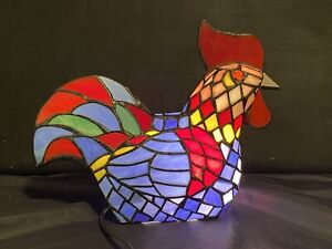 Vintage Stained Glass Tiffany Style Rooster Night light or Table Accent Lamp