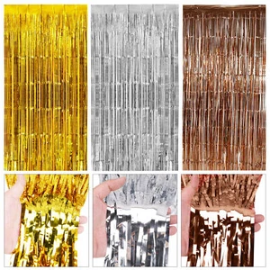 Telón de fondo de aluminio flecos puerta colgante oropel cortinas brillantes decoración fiesta de Navidad - Imagen 1 de 23