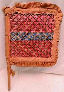 VINTAGE INDIAN HAND FAN HAND WORK DESIGN WITH BAMBOO STICK AND SHINING PAPER # 2 - Picture 1 of 7