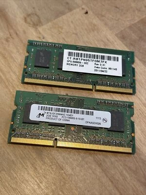 Micron 2GB DDR3 1333 PC3-10600 1Rx8 Laptop PC3-10600S-9-10-B1 X2 Units 4gb Total - Image 1 of 4
