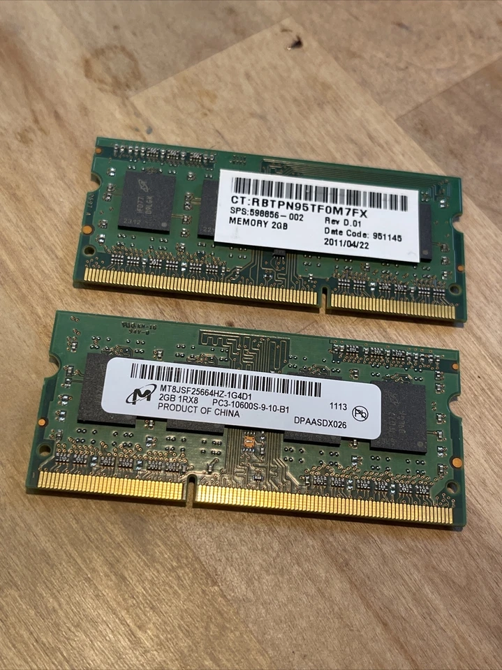 Micron 2GB DDR3 1333 PC3-10600 1Rx8 Laptop PC3-10600S-9-10-B1 X2 Units 4gb Total - Image 1 of 4