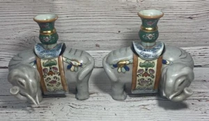 2 VTG Chinese Elephant Joss Stick Candle Holders 7" Tall -ONE HAS TUSKS MISSING - Picture 1 of 17