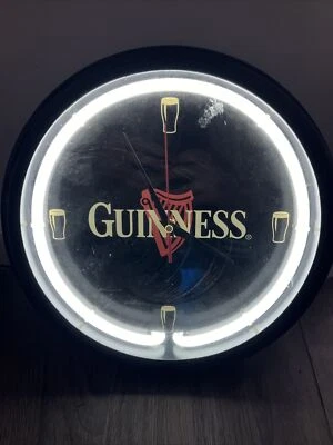 Reloj de Pared Guinness Cerveza Blanco Neón Pub Bar Hombre Cueva Decoración Letrero 11 1/2" SIN CABLE Foto 1 de 4