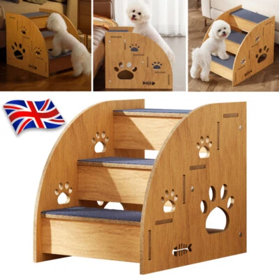 2/3 Steps Pet Ramp Wooden Dog Steps Stairs Cat Detachable Ladder For Bed Sofa UK