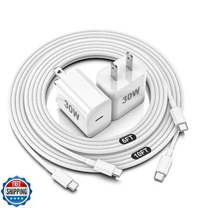 iPhone 16 15 Charger Fast Charging,30W USBC Charger Block with 6and10FT Long - Zdjęcie 1 z 5