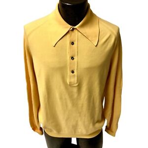 Vtg 70s Puritan BAN LON Yellow Gold HUGE Butterfly Collar ROCKABILLY Disco Shirt