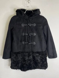 Vintage GAP S Black Faux Fur Trim Duffle Coat Toggle Buttons Winter - Picture 1 of 8