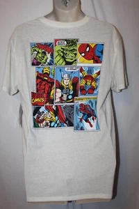 mens marvel avengers t-shirt L nwt comic book panels beige - Picture 1 of 2