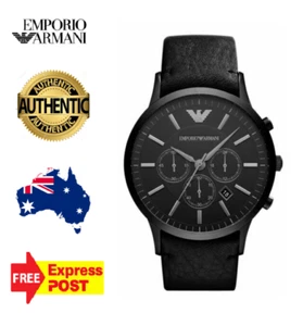 NEW EMPORIO ARMANI SPORTIVO AR2461 BLACK/LEATHER MENS CHRONOGRAPH WATCH - Picture 1 of 7